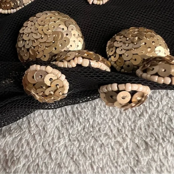 Hunza 80s 90s Vintage Mesh Sequin Embellished Sleeveless Midi Slip Dress Black - Picture 9 of 11